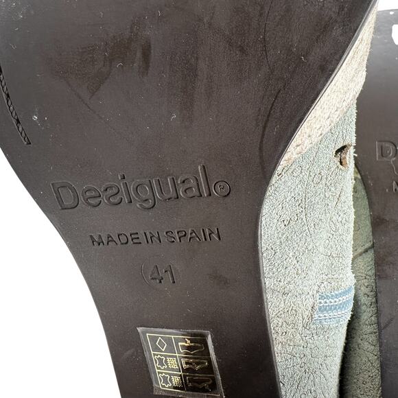 Desigual Ankle Boots Cutwork Tiger Print Heeled Blue Cream Pink Size 41 US 10 - Picture 13 of 14